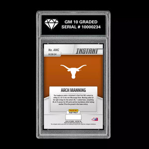 Graded 10 Arch Manning RC 2024-25 Panini Instant NIL NCAA #AMC Texas Rookie Card Football