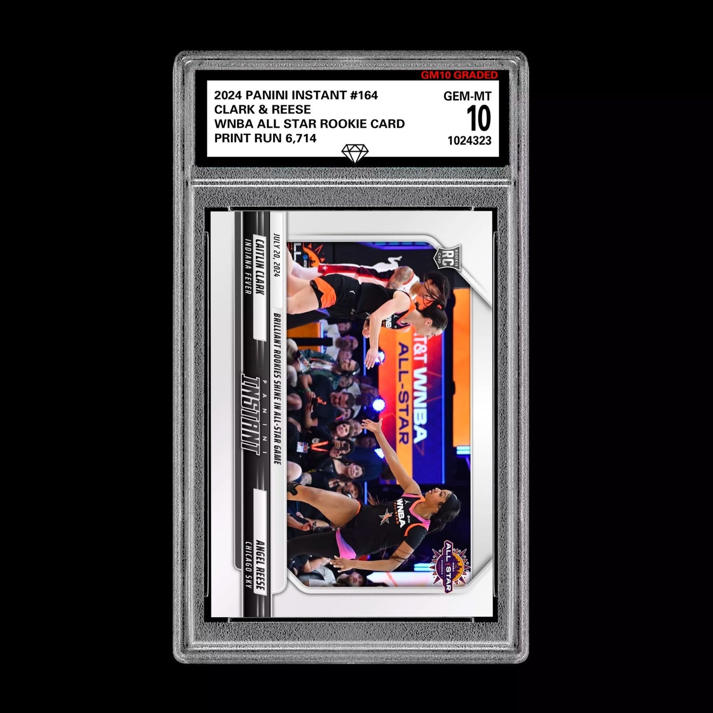 Graded 10 CAITLIN CLARK & ANGEL REESE 164 All Star RC ROOKIE 2024 Panini Instant Basketball