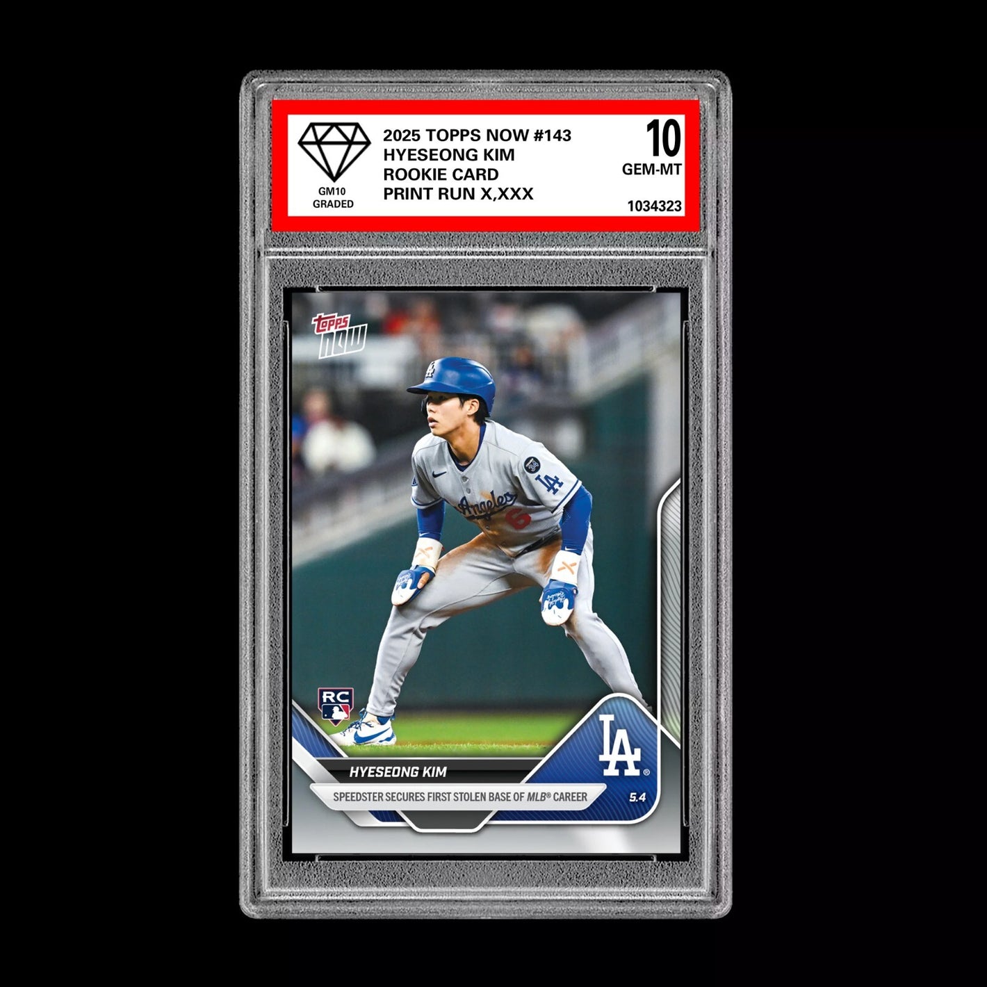 Graded 10 Hyeseong Kim #143 RC Rookie Card 2025 Topps Now 1st Stolen Base Baseball