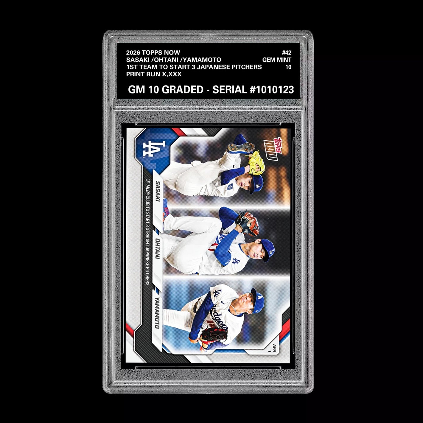 Graded 10 Shohei Ohtani Roki Sasaki Yoshinobu Yamamoto #42 2026 Topps NOW Card Baseball