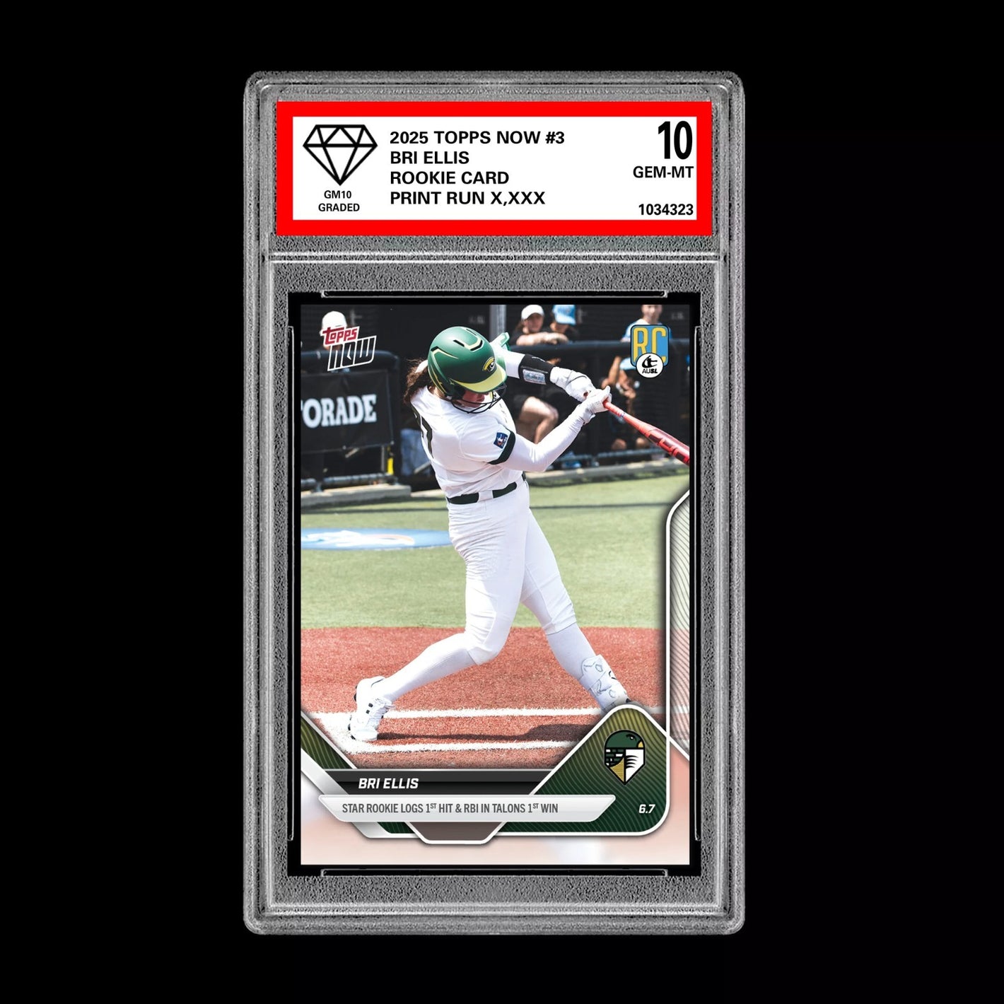 Graded 10 Bri Ellis - 2025 TOPPS NOW #3 RC Rookie Card AUSL Talons Baseball