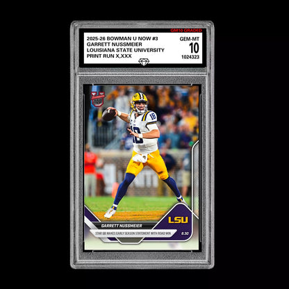 Graded 10 Garrett Nussmeier LSU 2025 Bowman U NOW Football RC Card 3 Rookie Card Football