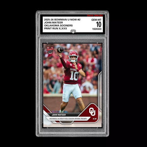 Graded 10 John Mateer 2025 Bowman U Now Football #2 Oklahoma Sooners RC  Football