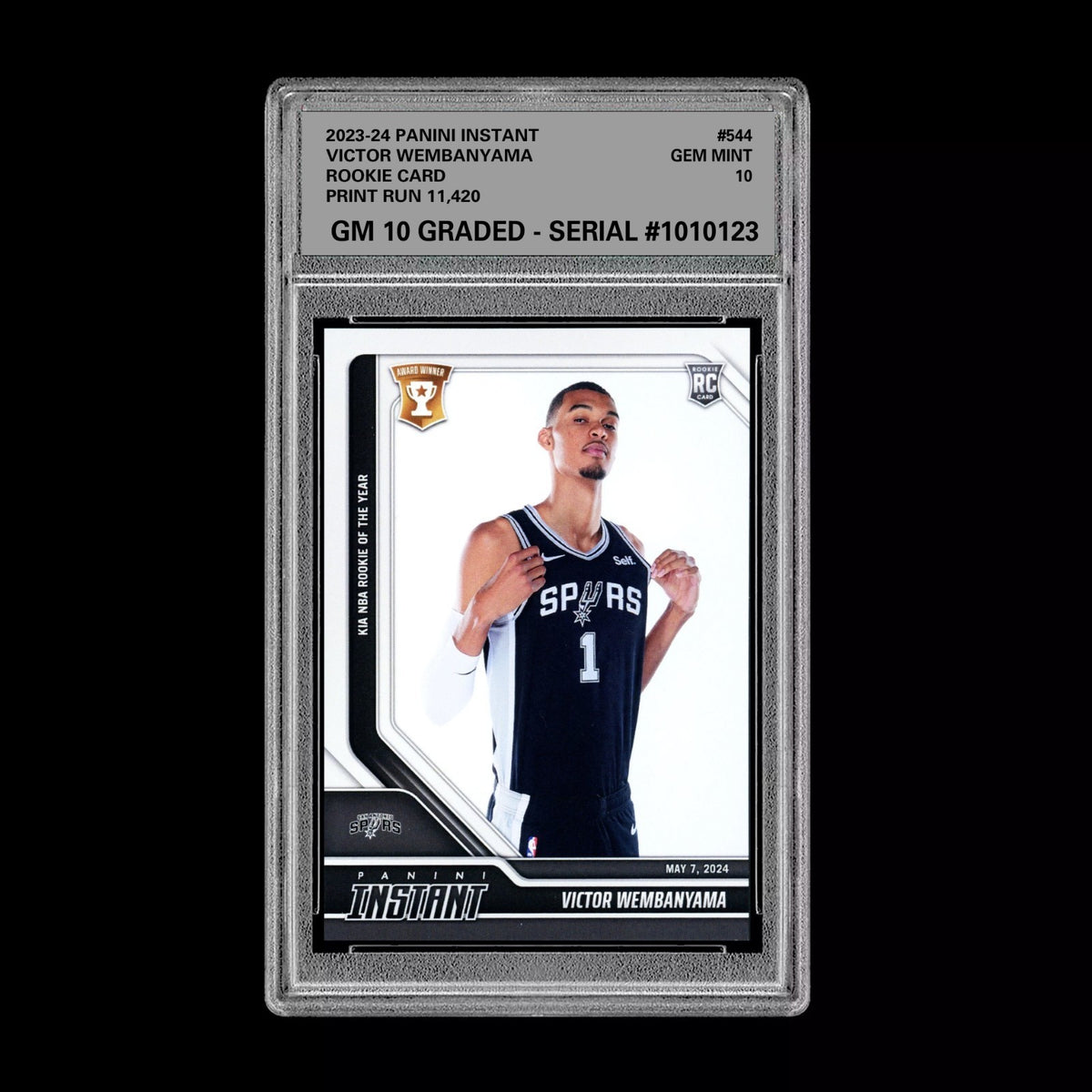Graded 10 Victor Wembanyama RC #544 2023 Panini Instant Rookie San Antonio Spurs Basketball