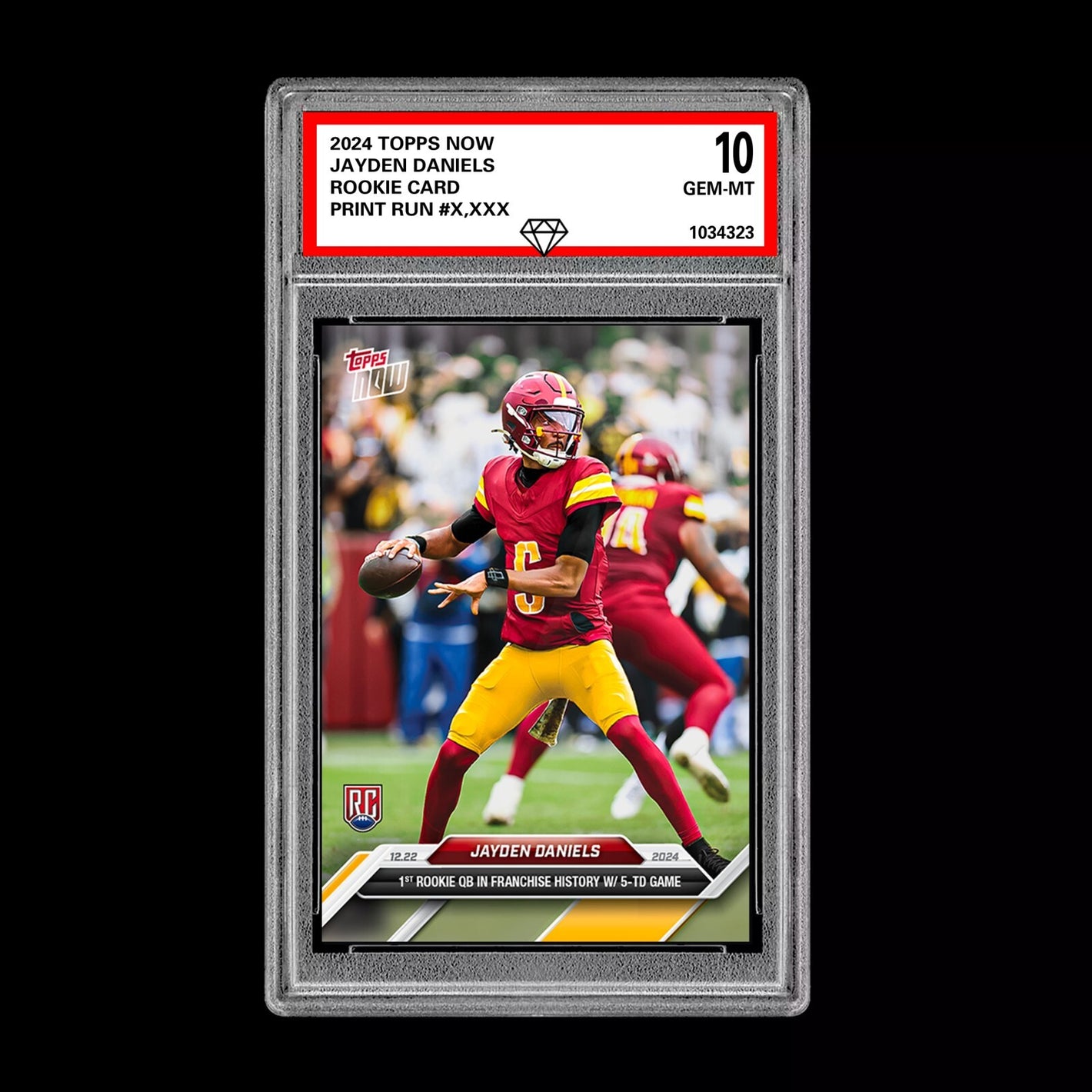 Graded 10 Jayden Daniels #16 RC 5 TD Game 2024 Topps NOW Rookie Card Football