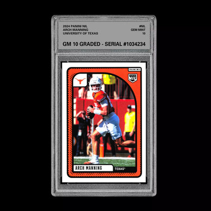 GRADED 10 ARCH MANNING #NIL RC Rookie Card 2024 Panini University of Texas Football
