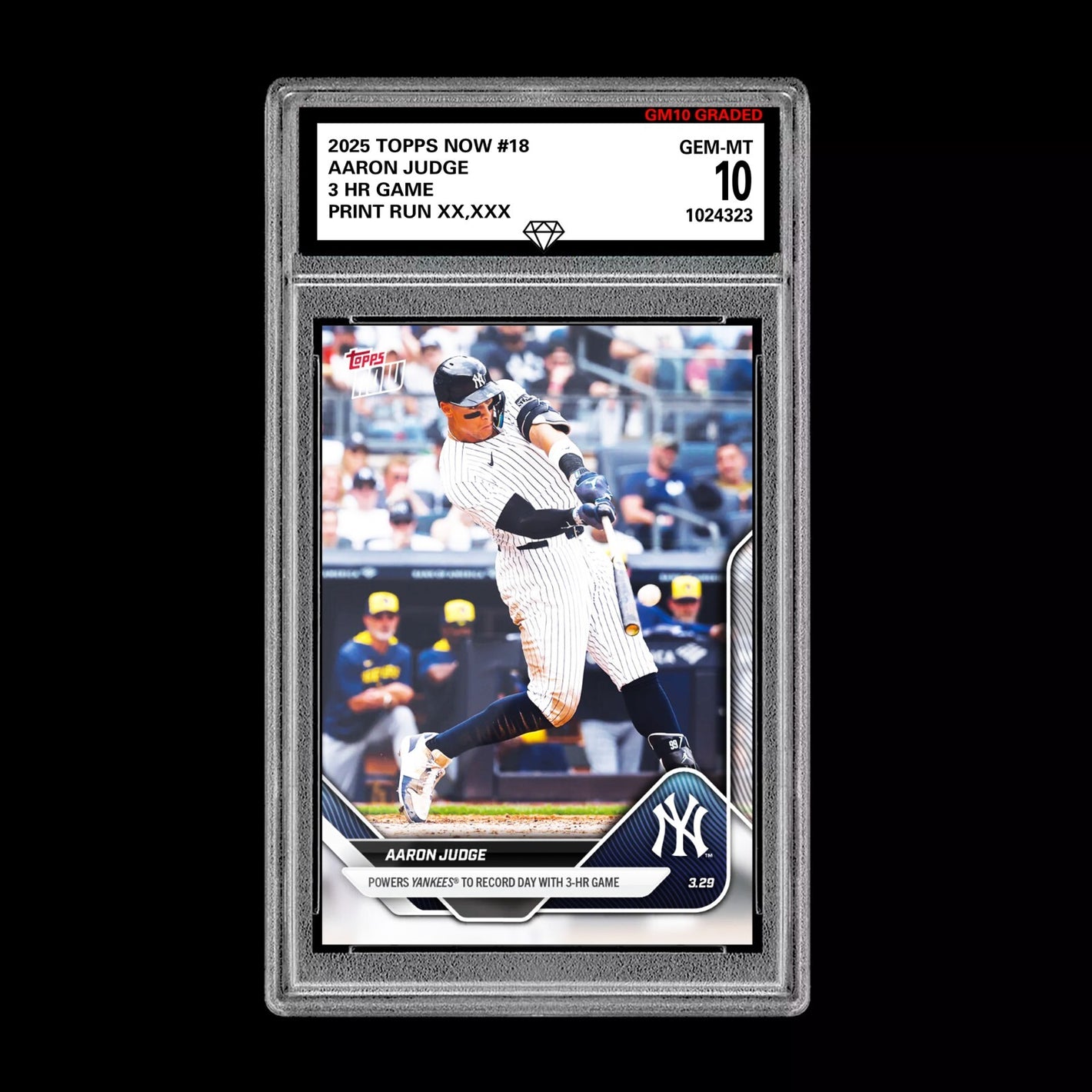 Graded 10 Aaron Judge #18 2025 MLB Topps NOW 3 HR Game Card New York Yankees Baseball