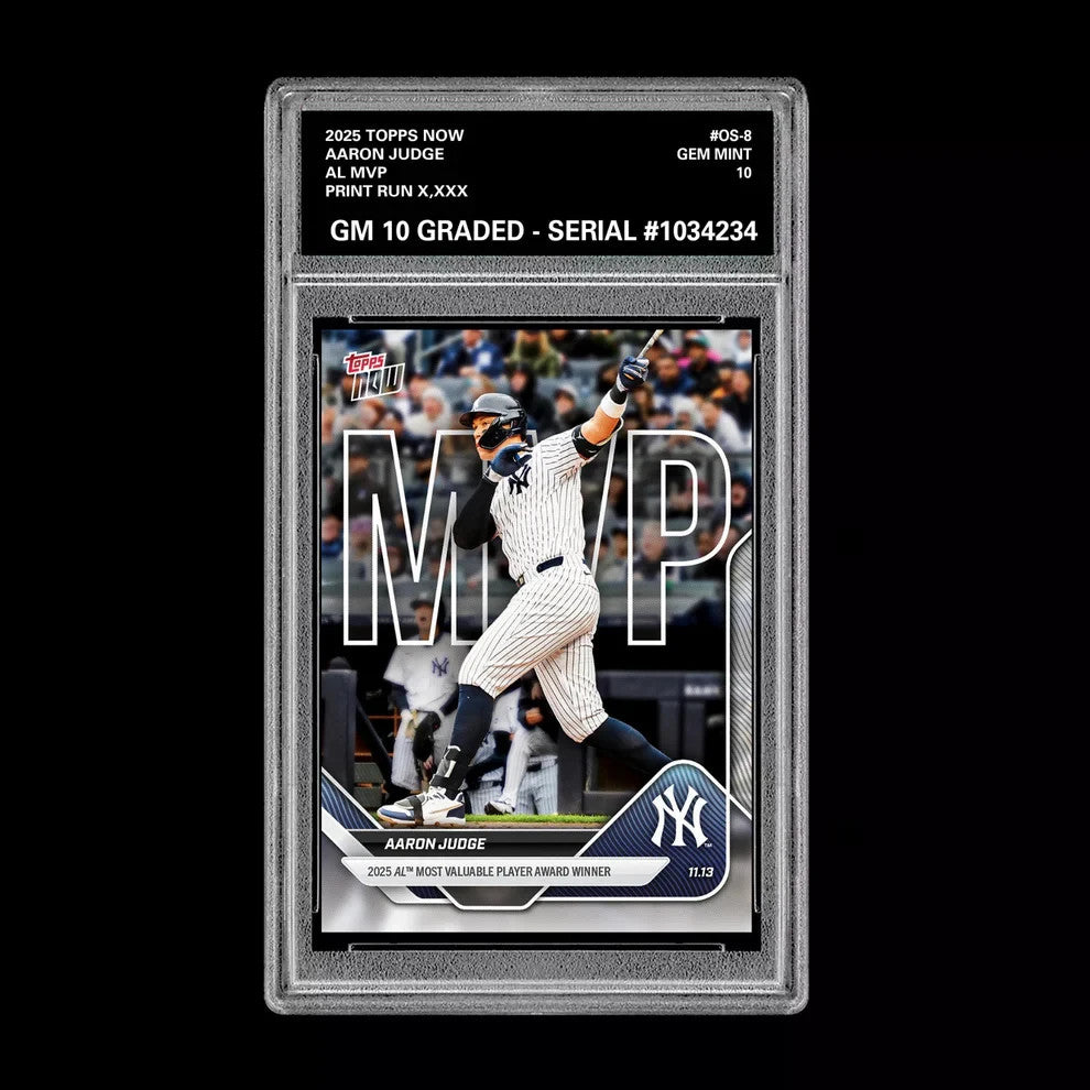 Graded 10 Aaron Judge AL MVP Card 2025 Topps NOW Yankees Baseball Card #OS-8 Baseball