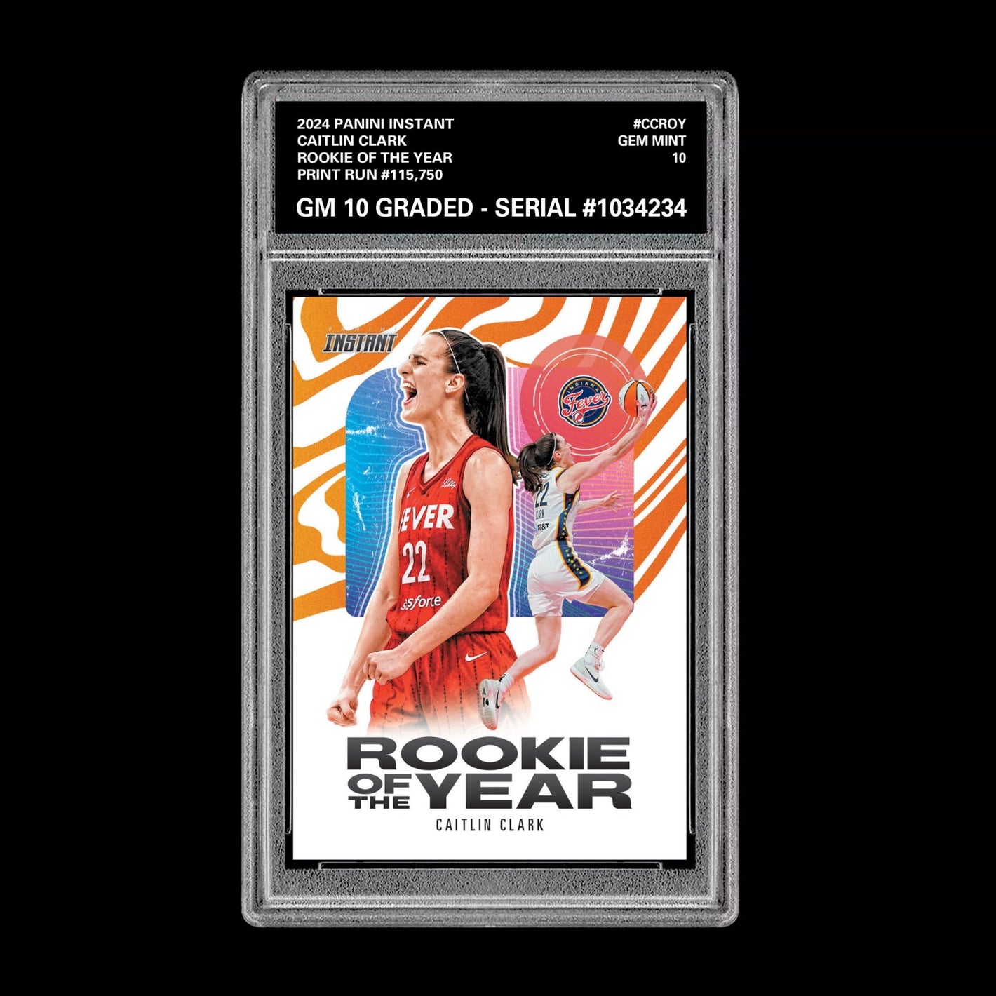 Graded 10 CAITLIN CLARK ROOKIE OF THE YEAR 2024 Panini Instant #CCROY RC Basketball
