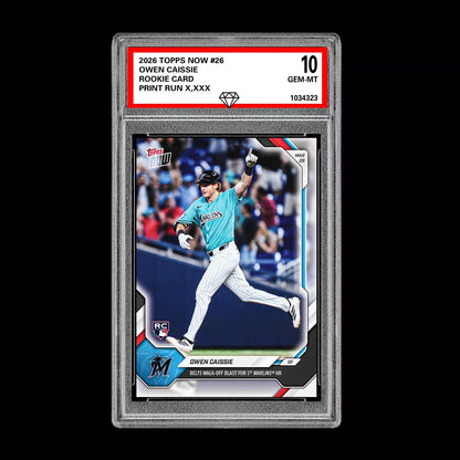 Graded 10 Owen Caissie Rookie Card 26 2026 Topps NOW Miami Marlins PRESALE Baseball