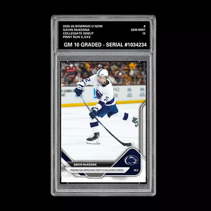 Graded 10 Gavin McKenna #1 Topps Now Bowman U Rookie Penn State Hockey RC Card Ice Hockey