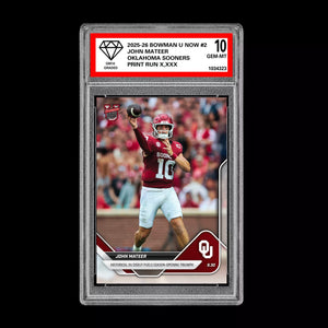 Graded 10 John Mateer 2025 Bowman U Now Football #2 Oklahoma Sooners RC  Football