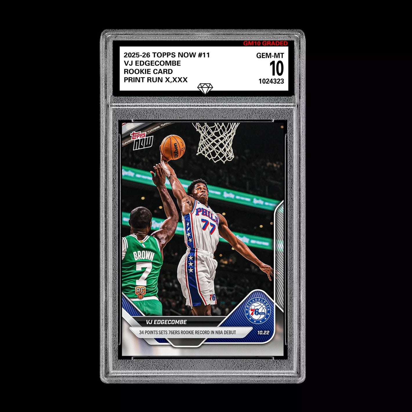Graded 10 VJ Edgecombe RC Rookie Card 2025-26 TOPPS NOW #19 Basketball  Basketball