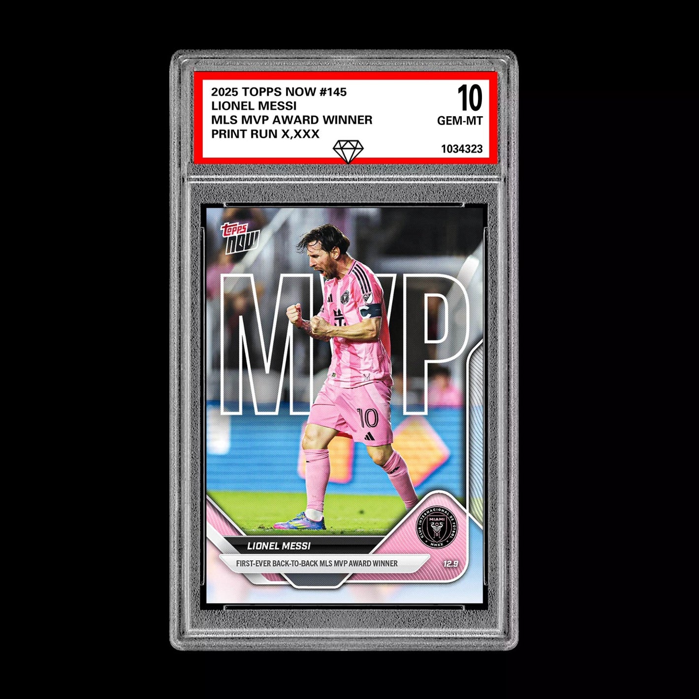 Graded 10 Lionel Messi Miami FC MVP Finals Award 2025 Topps Now #145  Soccer