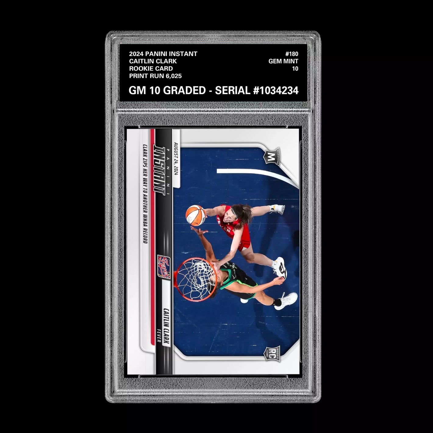 Graded 10 CAITLIN CLARK #180 RC Rookie Card 2024 Panini Instant Indiana Fever Basketball