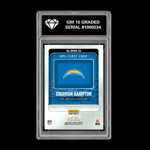 Graded 10 Omarion Hampton - 2025 Panini Instant #23 RC Rookie LA Chargers Football