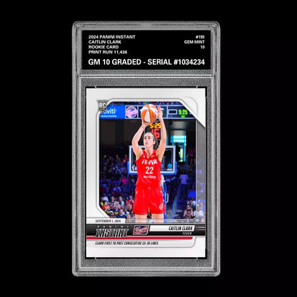 GRADED 10 CAITLIN CLARK #195 ROOKIE RC Card 2024 Panini Instant Indiana Fever Basketball