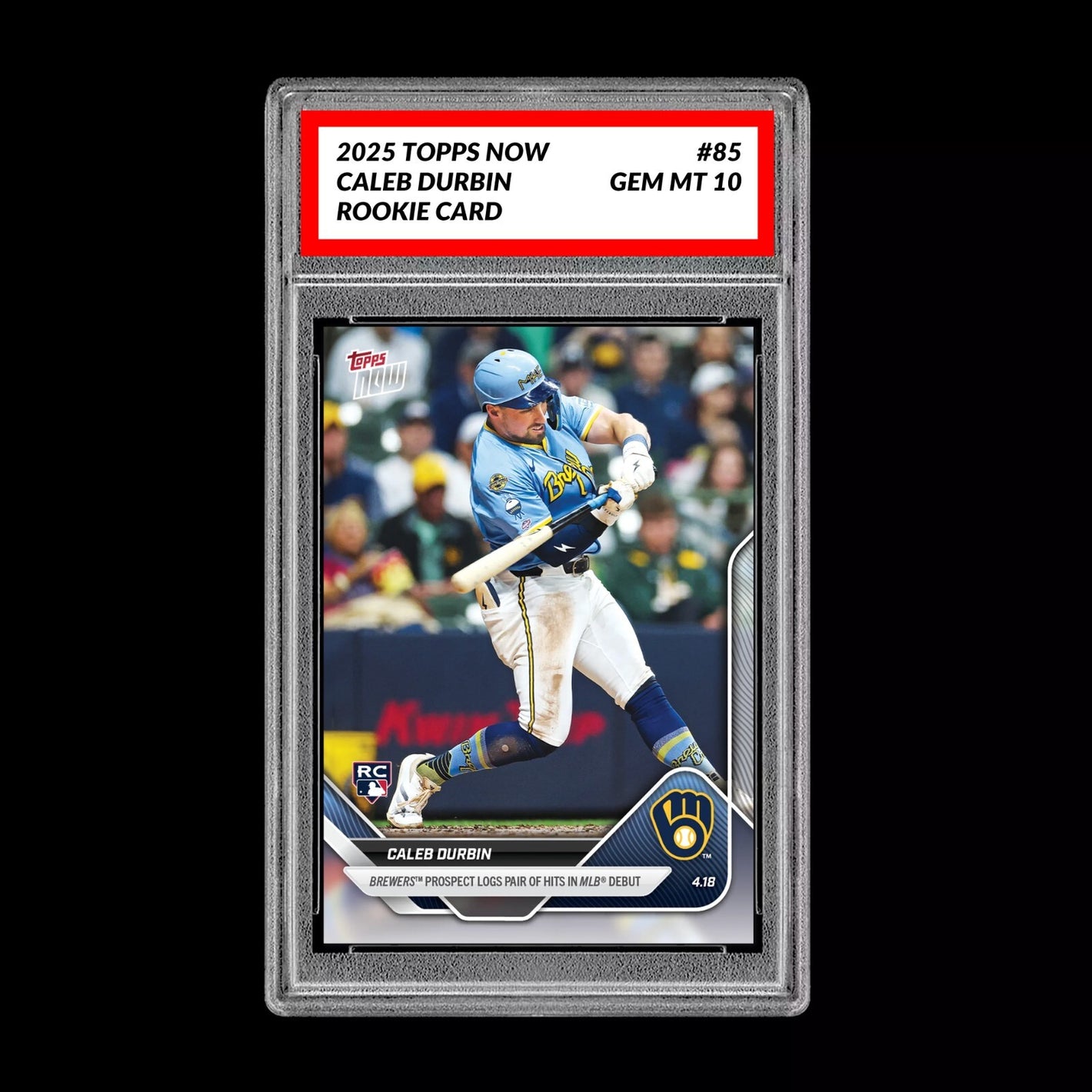 Graded 10 Caleb Durbin RC Brewers Debut 2025 Topps NOW Rookie Card 85  Baseball
