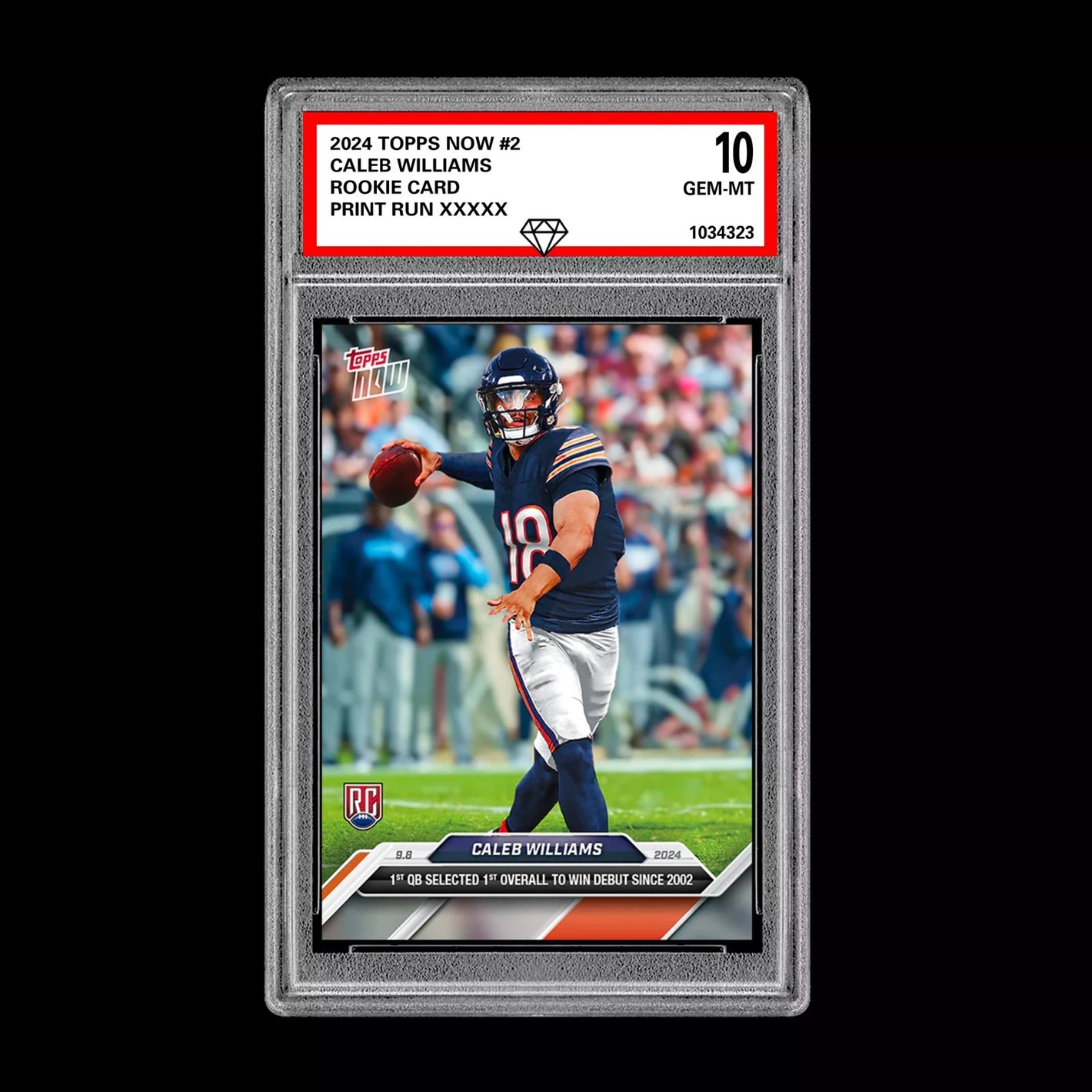 Graded 10 Caleb Williams #2 2024 Topps Now RC Rookie Card Debut Win Football