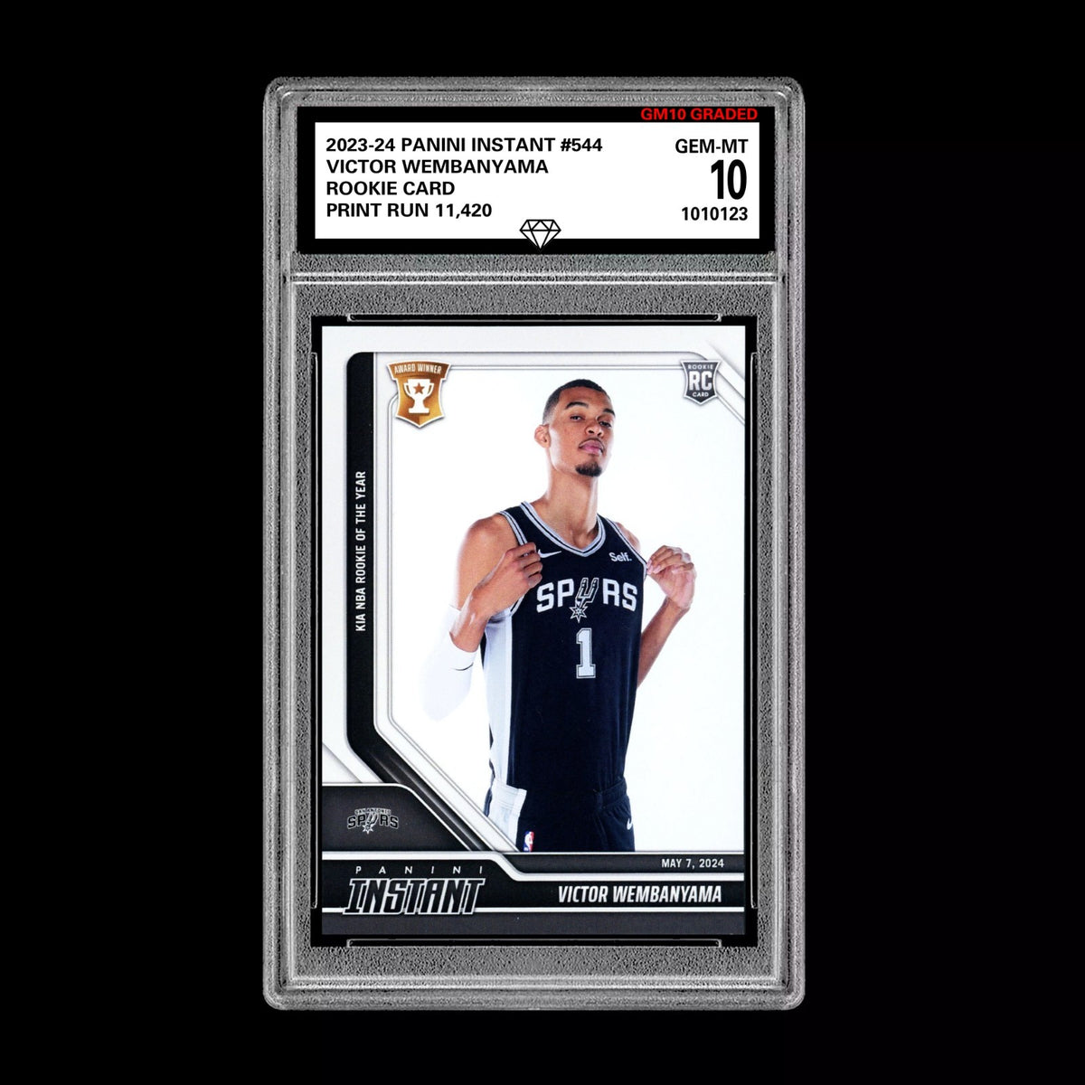 Graded 10 Victor Wembanyama RC #544 2023 Panini Instant Rookie San Antonio Spurs Basketball