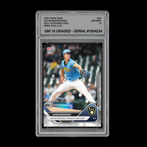 Graded 10 Jacob Misiorowski - 2025 TOPPS NOW #291 RC Rookie Call Up Card Baseball