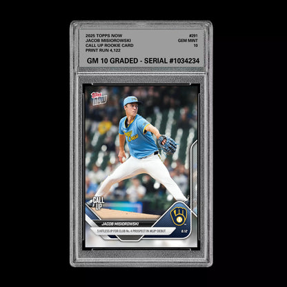 Graded 10 Jacob Misiorowski - 2025 TOPPS NOW #291 RC Rookie Call Up Card Baseball