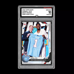 Graded 10 Carnell Tate 2026 TOPPS NOW RC Rookie Card Titans Football
