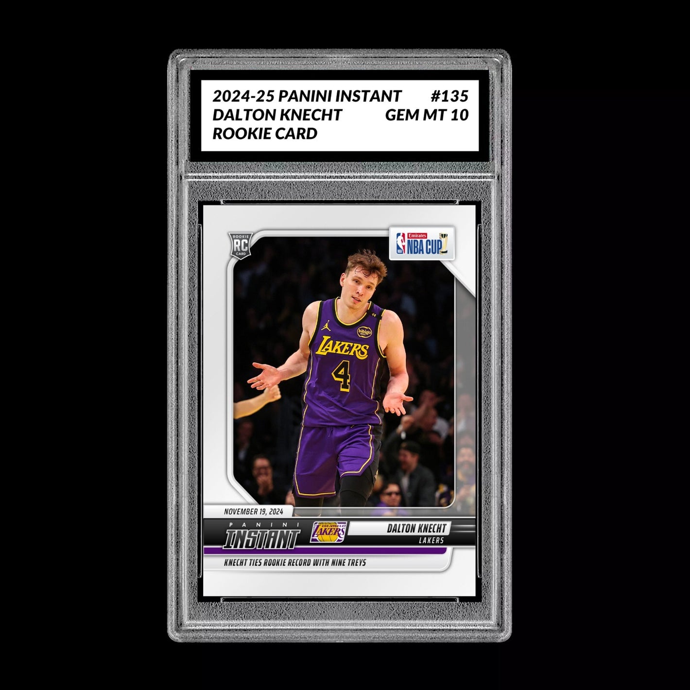 Graded 10 Dalton Knecht #135 LA Lakers Rookie RC 2024 Panini Instant NBA Basketball