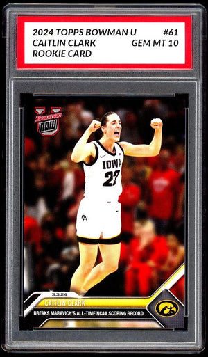 Graded 10  CAITLIN CLARK RC Rookie Card 2023-2024 Bowman U NOW 61 Scoring Basketball