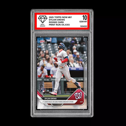Graded 10 Dylan Crews RC Nationals Multi HR Game 2025 Topps NOW Card 87  Baseball
