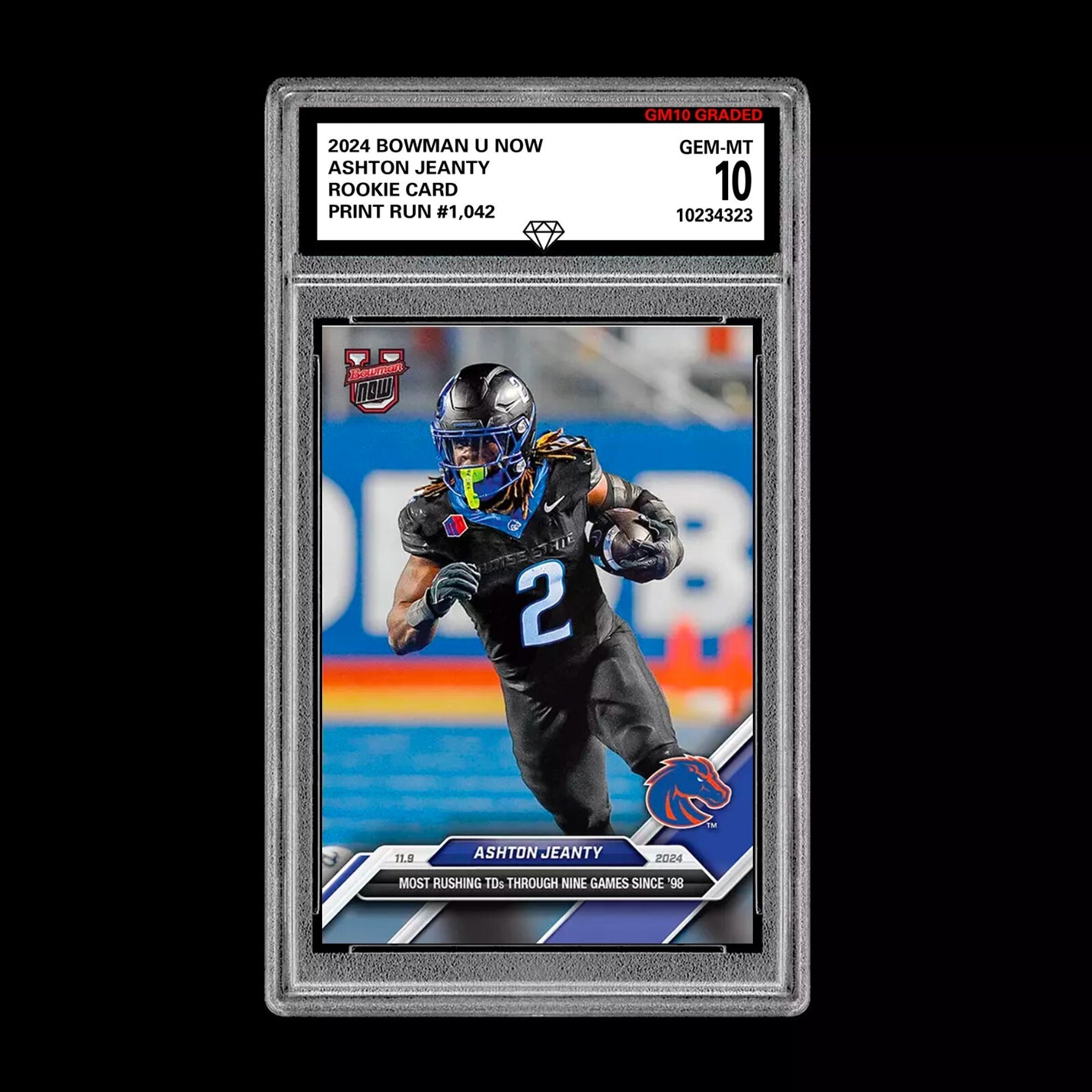 Graded 10 Ashton Jeanty Boise State 2024 Bowman U NOW Football Card 38 RC Rookie Football