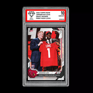Graded 10 Jeremiyah Love  2025-26 TOPPS NOW RC Rookie Card Cardinals Football