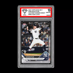 Graded 10 Cam Schlittler #817 2025 MLB Topps Now 12-K Post RC Rookie Card Baseball