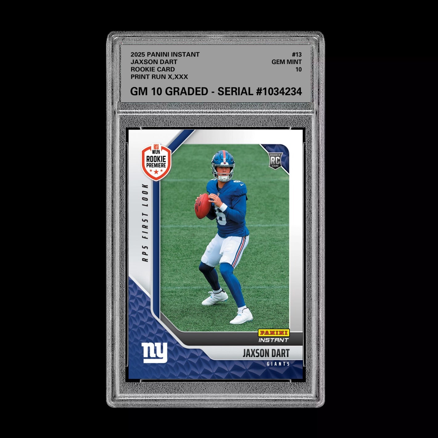 Graded 10 Jaxson Dart #13 RC Rookie 2025 Panini Instant NFL RPS Premiere  Football