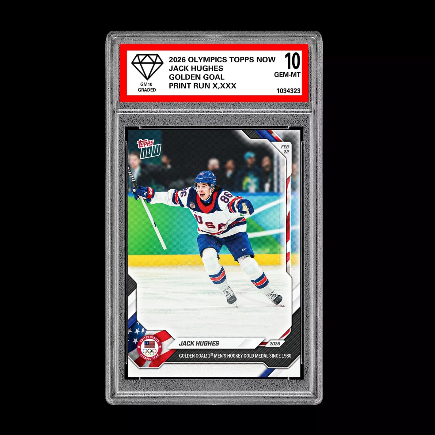 Graded 10 Jack Hughes 2026 Olympics Topps NOW Card 18 Golden Goal Presale Ice Hockey