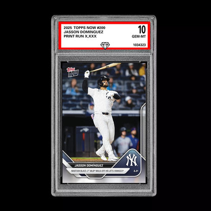 Graded 10 Jasson Dominguez 1st MLB Walk-Off 2025 MLB Topps NOW Card #200  Baseball