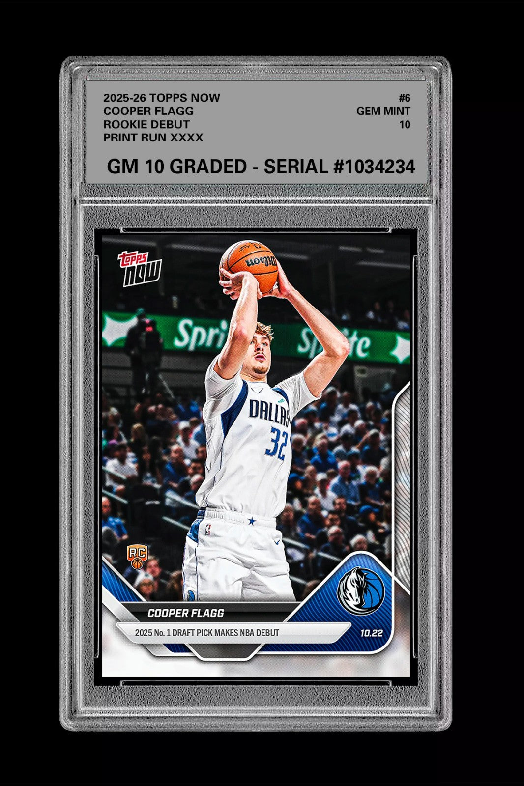 Graded 10 Cooper Flagg #6 1st Rookie Card Dallas Mavericks 2025-26 Topps Now RC Basketball
