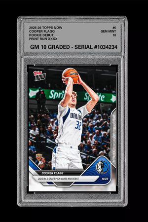 Graded 10 Cooper Flagg #6 1st Rookie Card Dallas Mavericks 2025-26 Topps Now RC Basketball