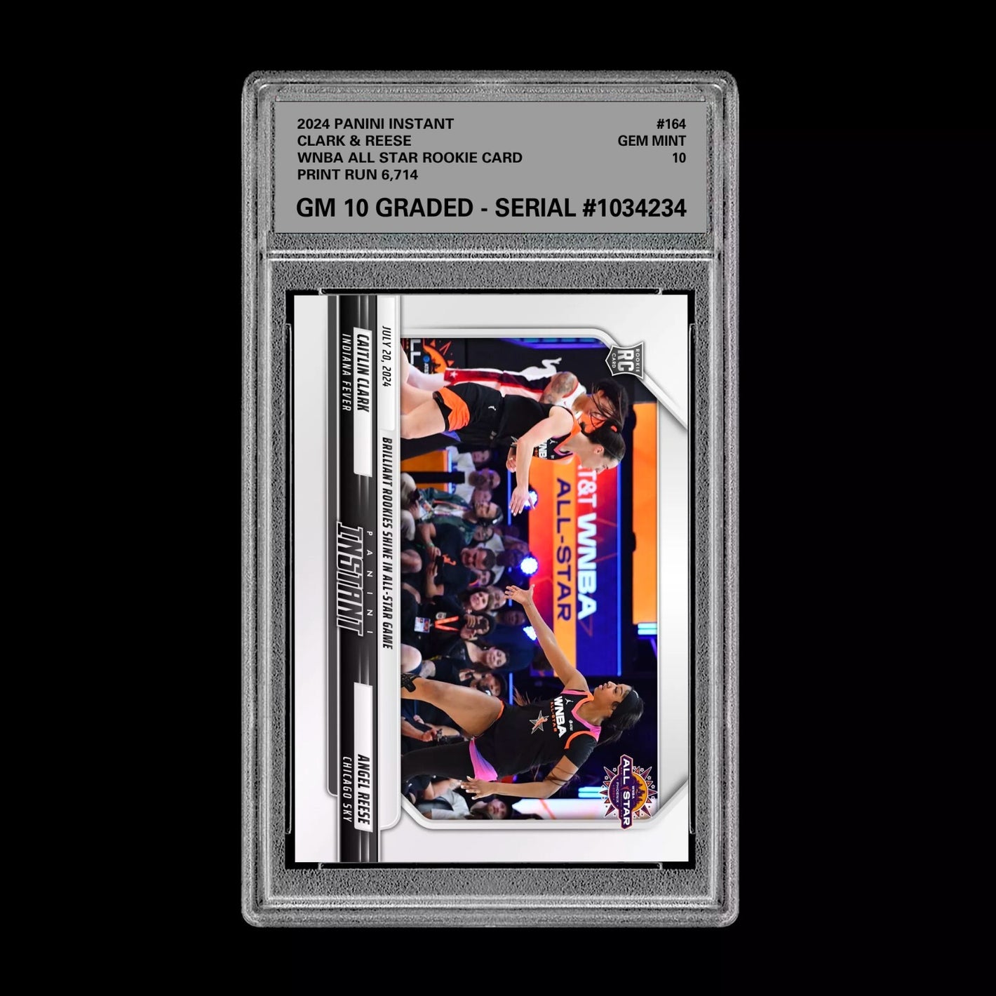 Graded 10 CAITLIN CLARK & ANGEL REESE 164 All Star RC ROOKIE 2024 Panini Instant Basketball