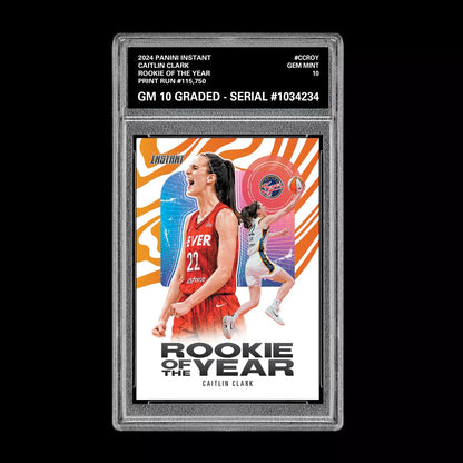 Graded 10 CAITLIN CLARK ROOKIE OF THE YEAR 2024 Panini Instant #CCROY RC Basketball