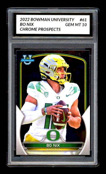 Bo Nix Graded 10 2022 Bowman University Chrome #61 RC Card Denver Broncos QB Football