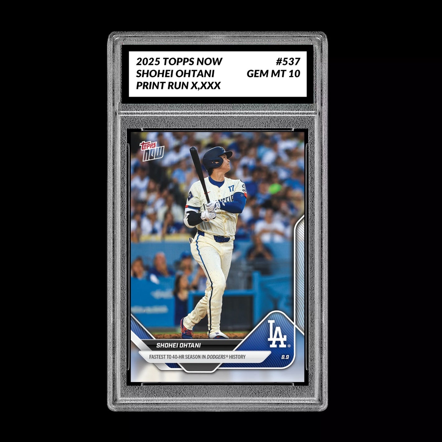 Graded 10 Shohei Ohtani - 2025 Topps Now #537 Los Angeles Dodgers Fastest 40 HR Baseball