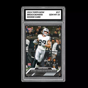 Graded 10 Brock Bowers RC #17 2024 Topps Now Rookie TE Receiving Record Football