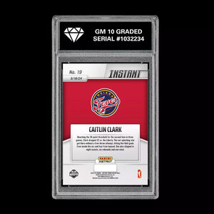 Graded 10 Caitlin Clark #19 1st 2024 Panini Instant RC Rookie Card Indiana Fever Basketball