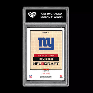 Graded 10 Jaxson Dart RC Rookie 2025 Panini Instant NFL Draft #15 NY Giants Football