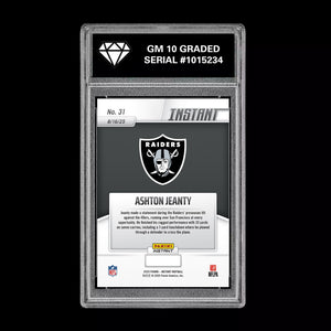 GM10 Graded 10 Ashton Jeanty RC ROOKIE SP 2025 Panini Instant NFL #31  Football