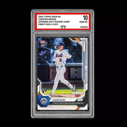 Graded 10 Carson Benge RC Rookie #3 2026 Topps Now Opening Day MLB Debut Presale Baseball
