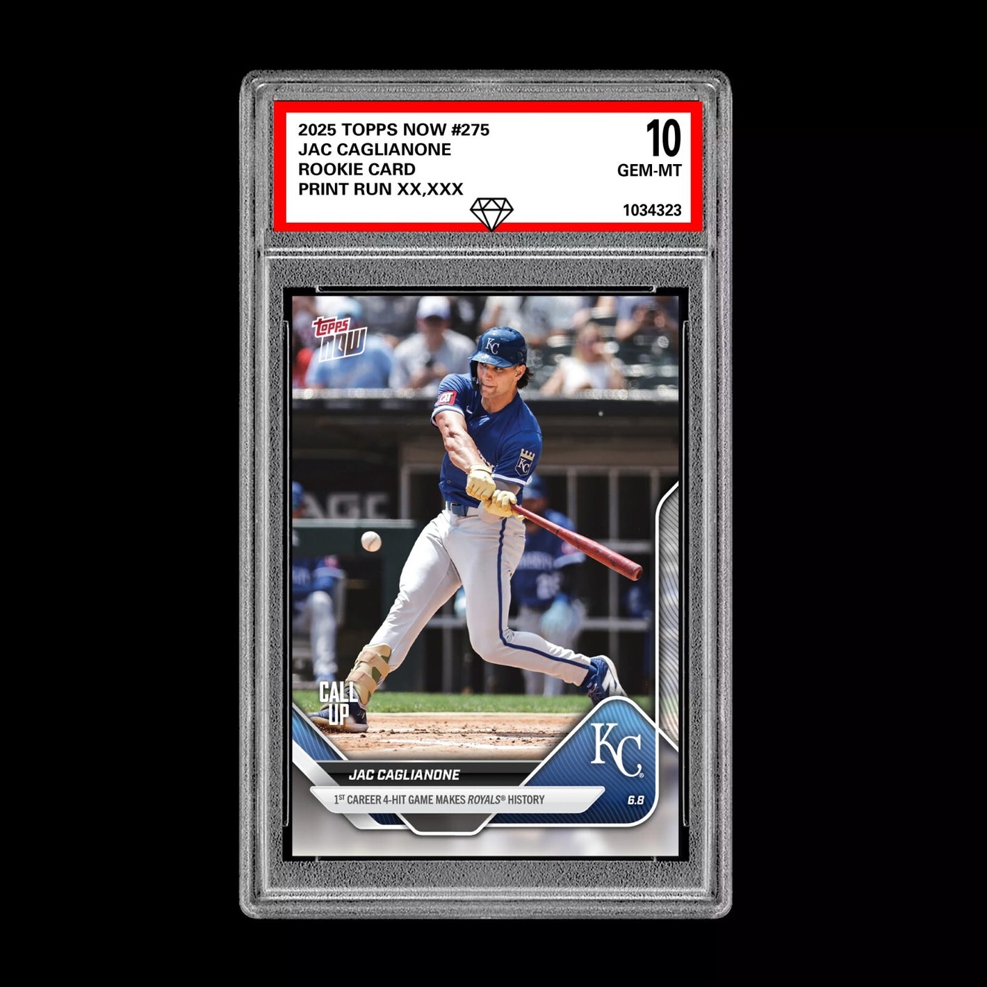 Graded 10 Jac Caglianone 2025 Topps Now #275 4 Hits Mint Rookie Card RC  Baseball