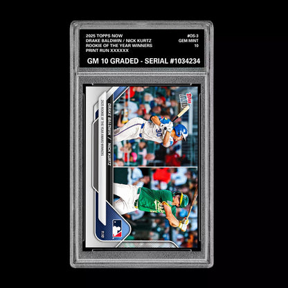 Graded 10 DRAKE BALDWIN /NICK KURTZ  ROY 2025 Topps Now #OS-2 Rookie RC Baseball