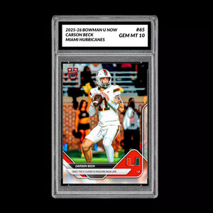 Graded 10 Carson Beck #65 Miami Hurricanes 2025-26 Bowman U NOW  Basketball